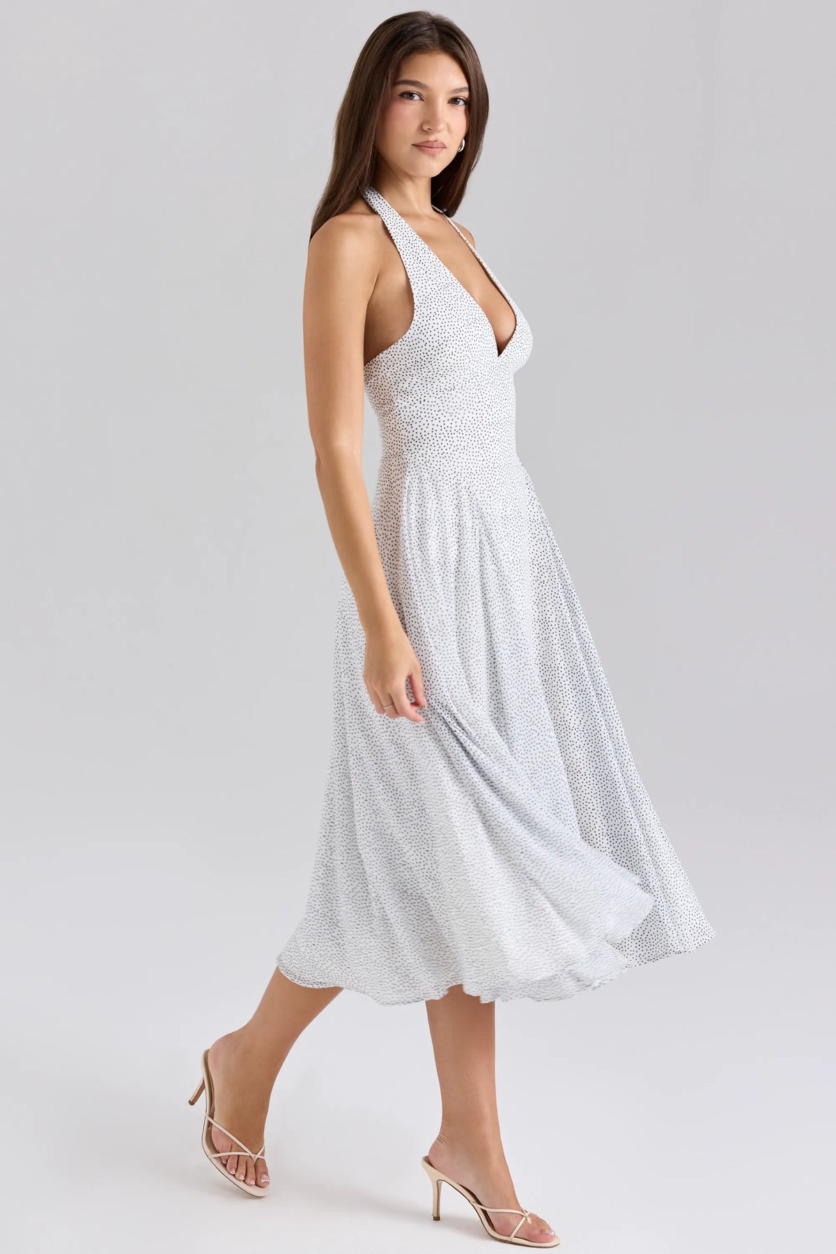 Solada Polka Dot Print Georgette Halter Sundress