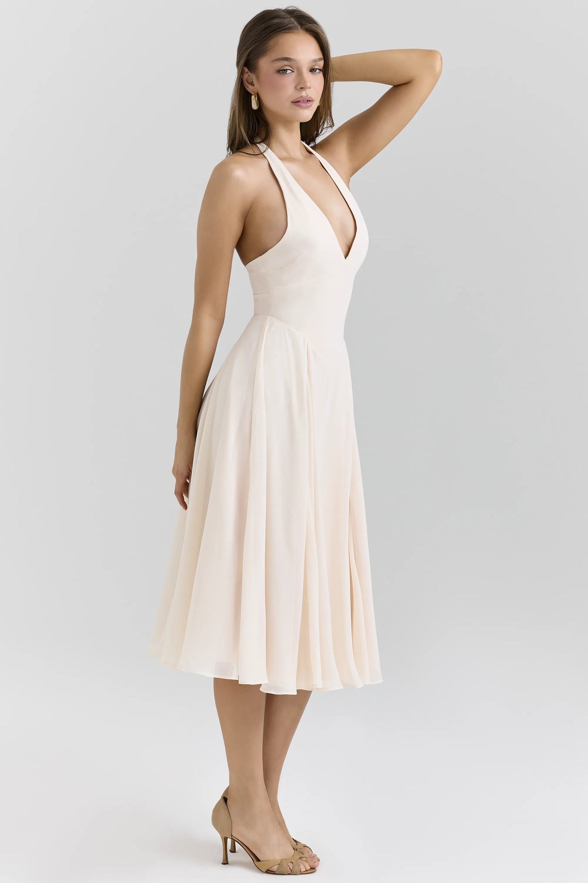 Solada Vintage Cream Georgette Halter Sundress