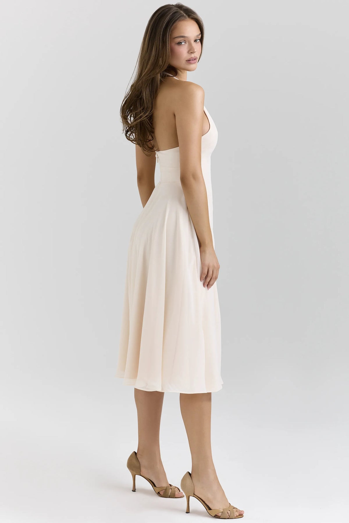 Solada Vintage Cream Georgette Halter Sundress