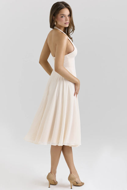 Solada Vintage Cream Georgette Halter Sundress