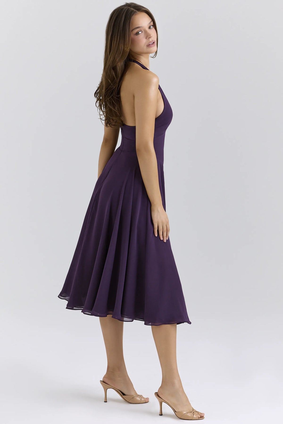 Solada Grape Georgette Halter Sundress