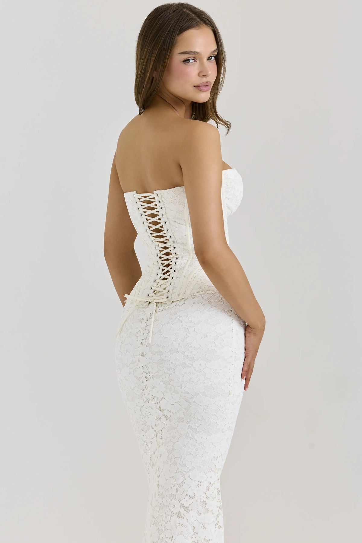 Solaine Ivory Lace Corset Maxi Dress