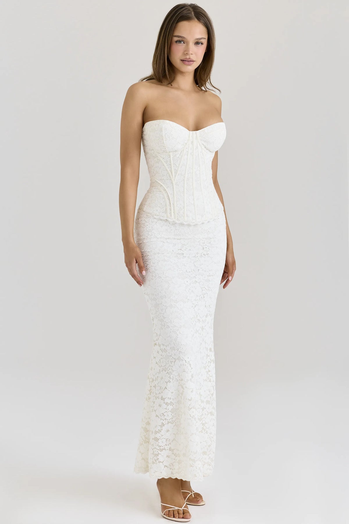 Solaine Ivory Lace Corset Maxi Dress