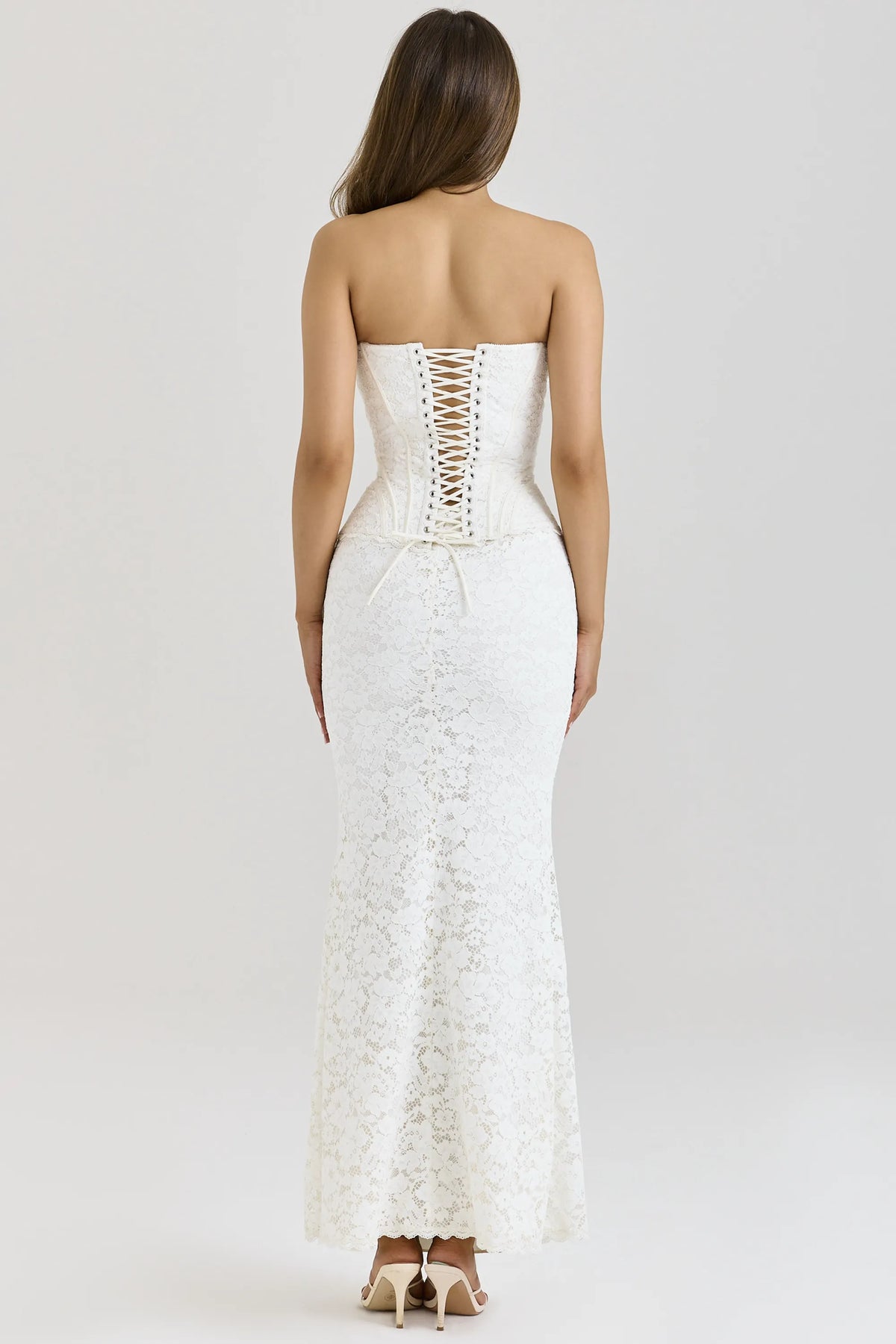 Solaine Ivory Lace Corset Maxi Dress