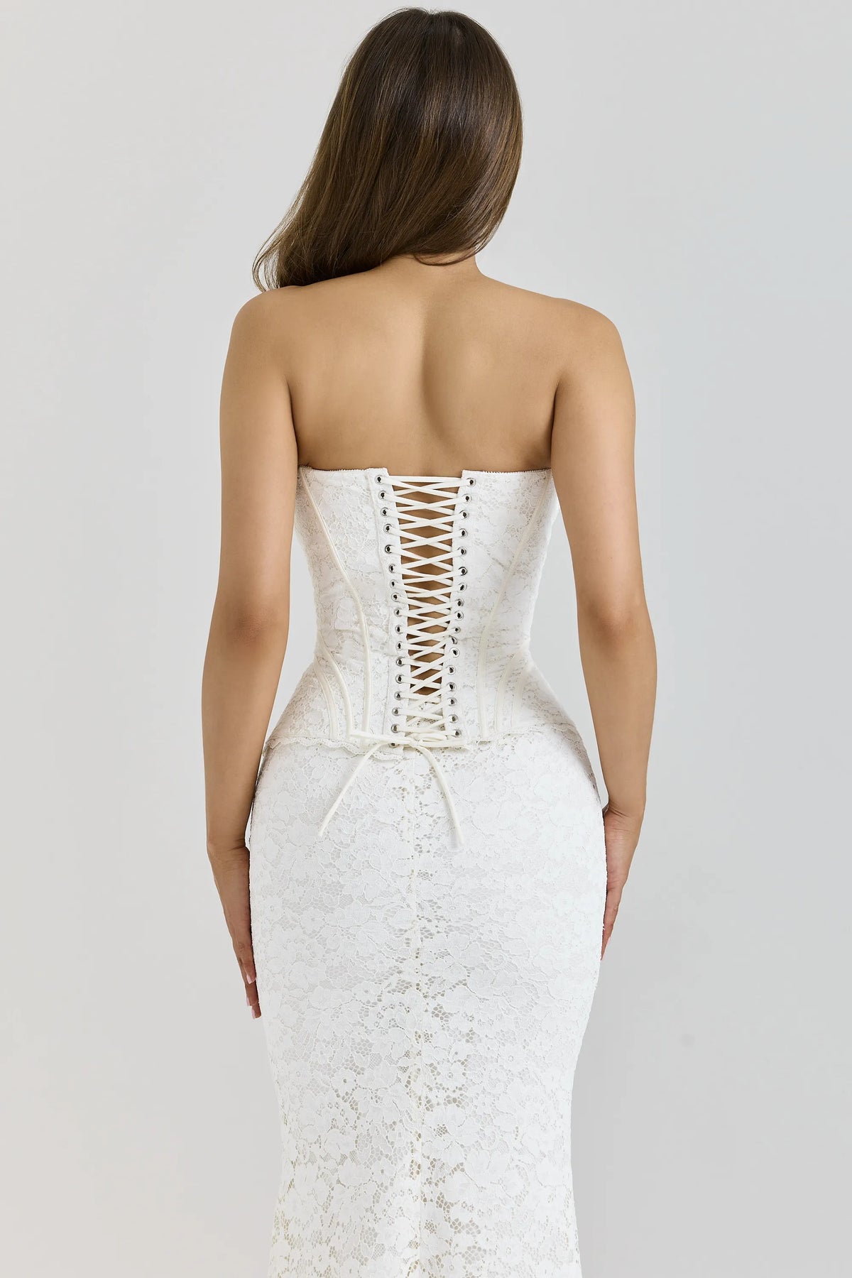 Solaine Ivory Lace Corset Maxi Dress