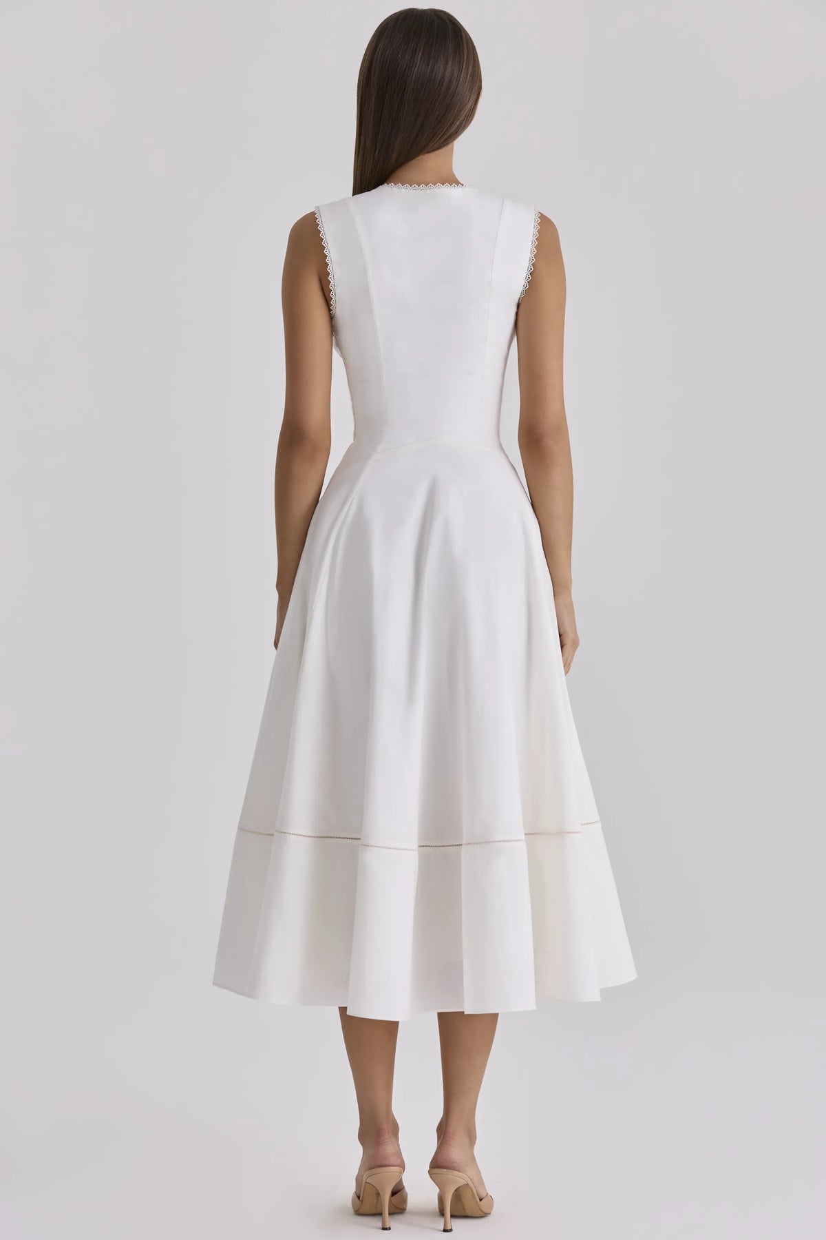 Solana White Cotton Waist Cinch Midi Sundress