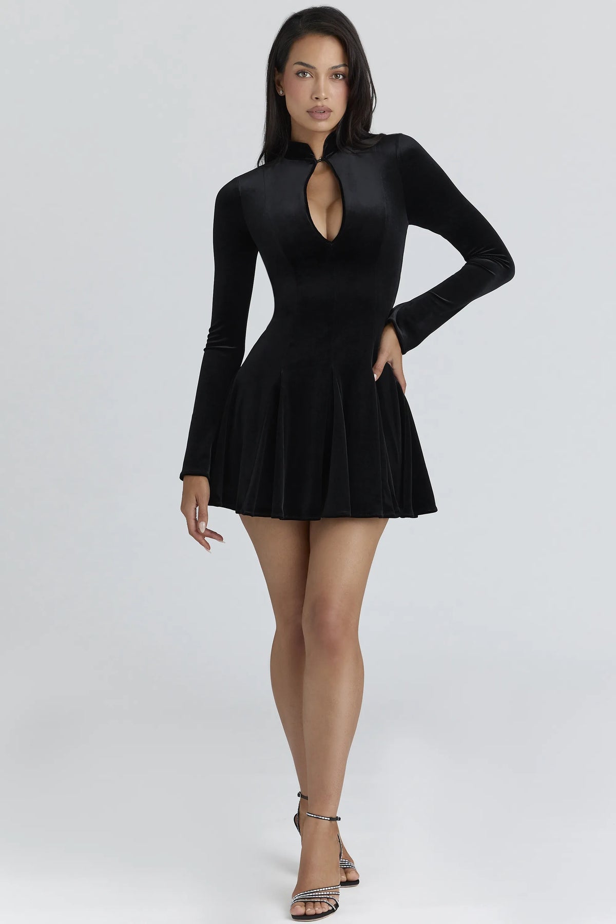 Stella Black Velvet Keyhole Mini Dress