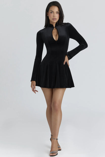 Stella Black Velvet Keyhole Mini Dress