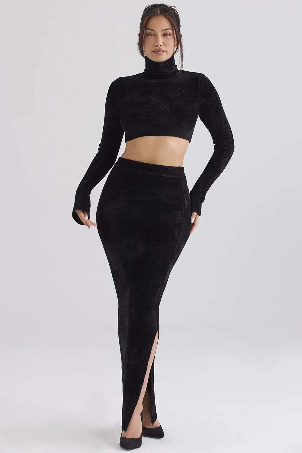 Suri Black Chenille Cropped Top