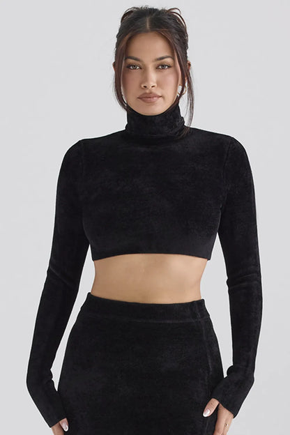 Suri Black Chenille Cropped Top