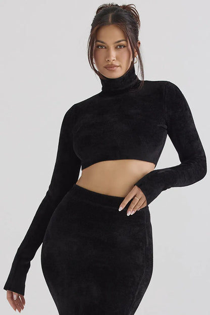 Suri Black Chenille Cropped Top
