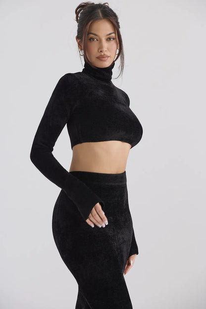Suri Black Chenille Cropped Top