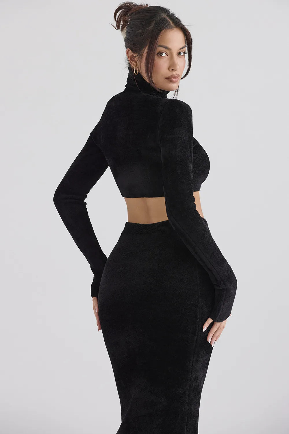 Suri Black Chenille Cropped Top