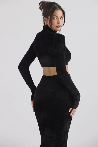 Suri Black Chenille Cropped Top