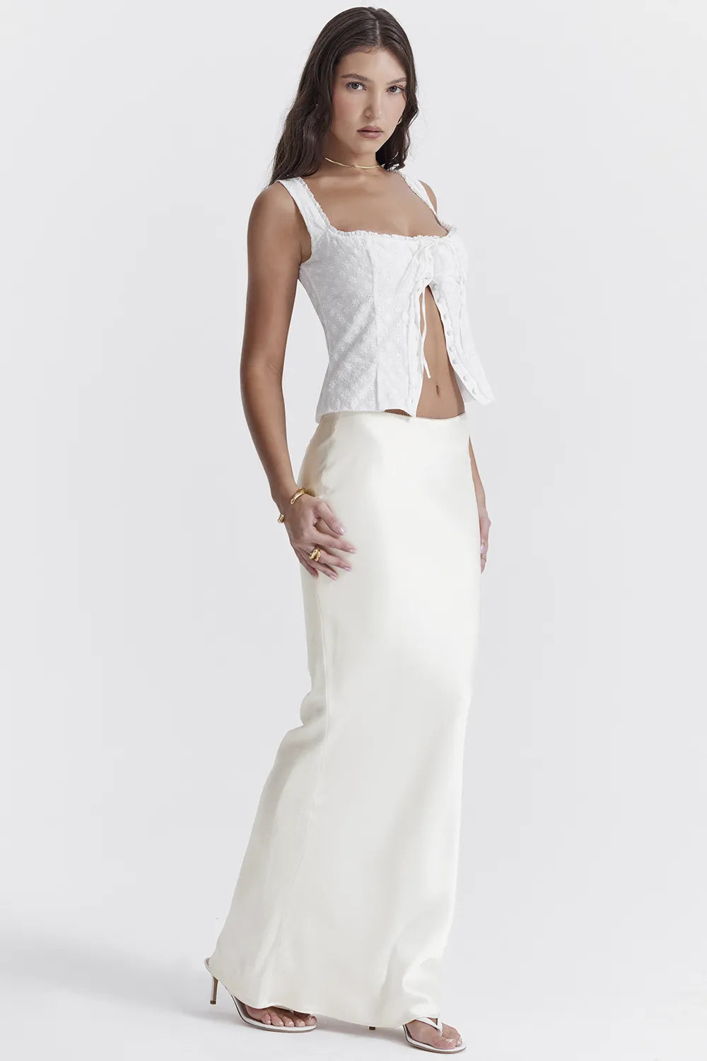 Sydel White Satin Bias Cut Maxi Skirt