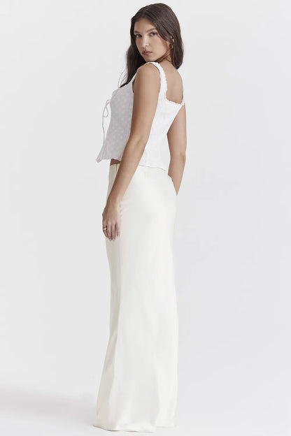 Sydel White Satin Bias Cut Maxi Skirt
