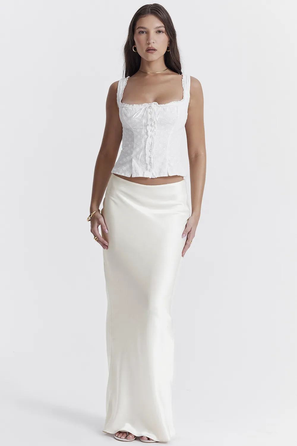 Sydel White Satin Bias Cut Maxi Skirt