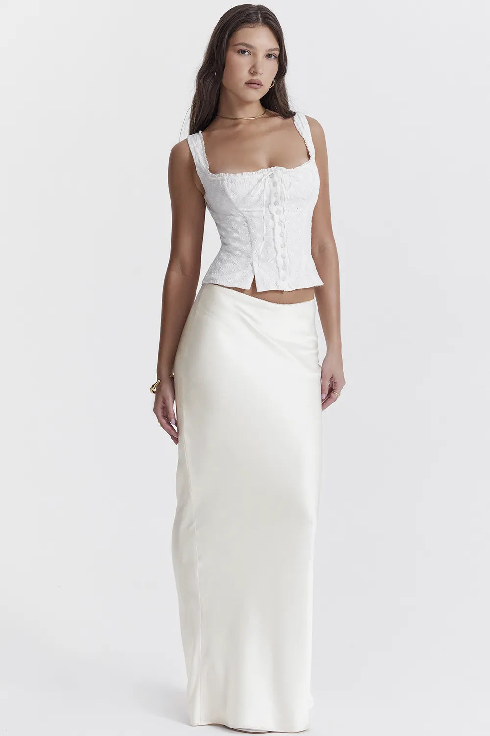 Sydel White Satin Bias Cut Maxi Skirt