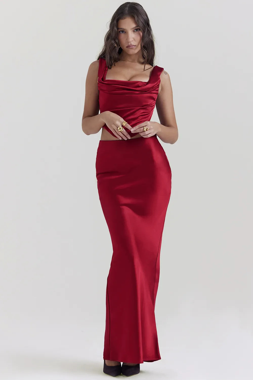 Sydel Ruby Satin Bias Cut Maxi Skirt