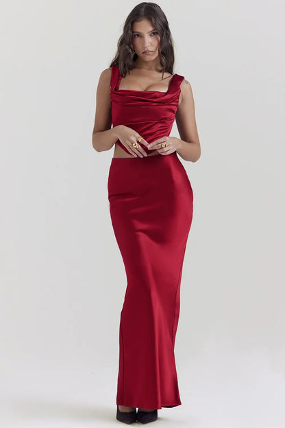Sydel Ruby Satin Bias Cut Maxi Skirt