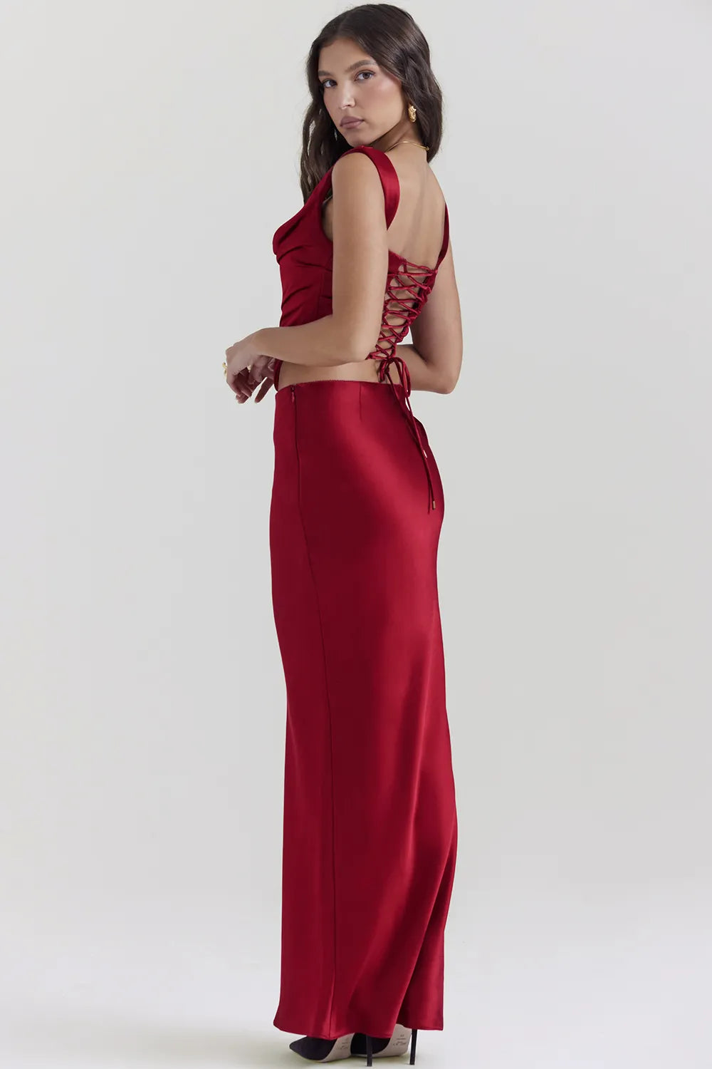 Sydel Ruby Satin Bias Cut Maxi Skirt