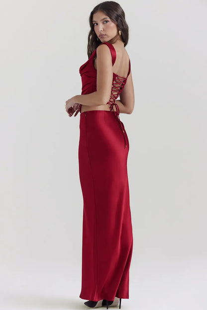 Sydel Ruby Satin Bias Cut Maxi Skirt