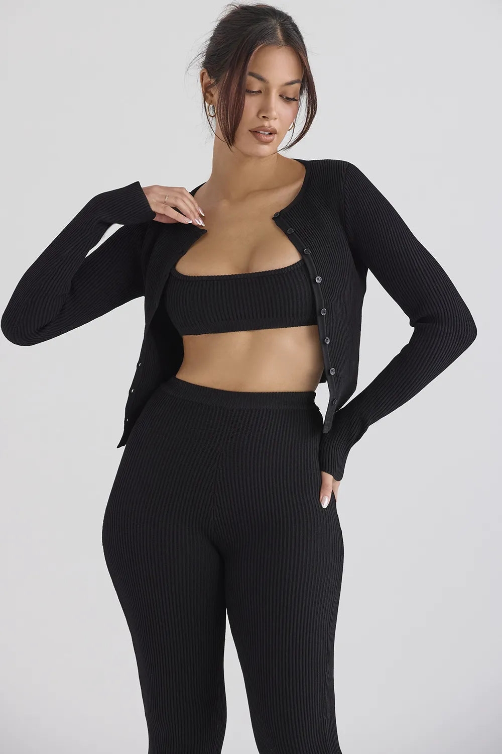 Sylvia Black Ribbed Knit Cardigan