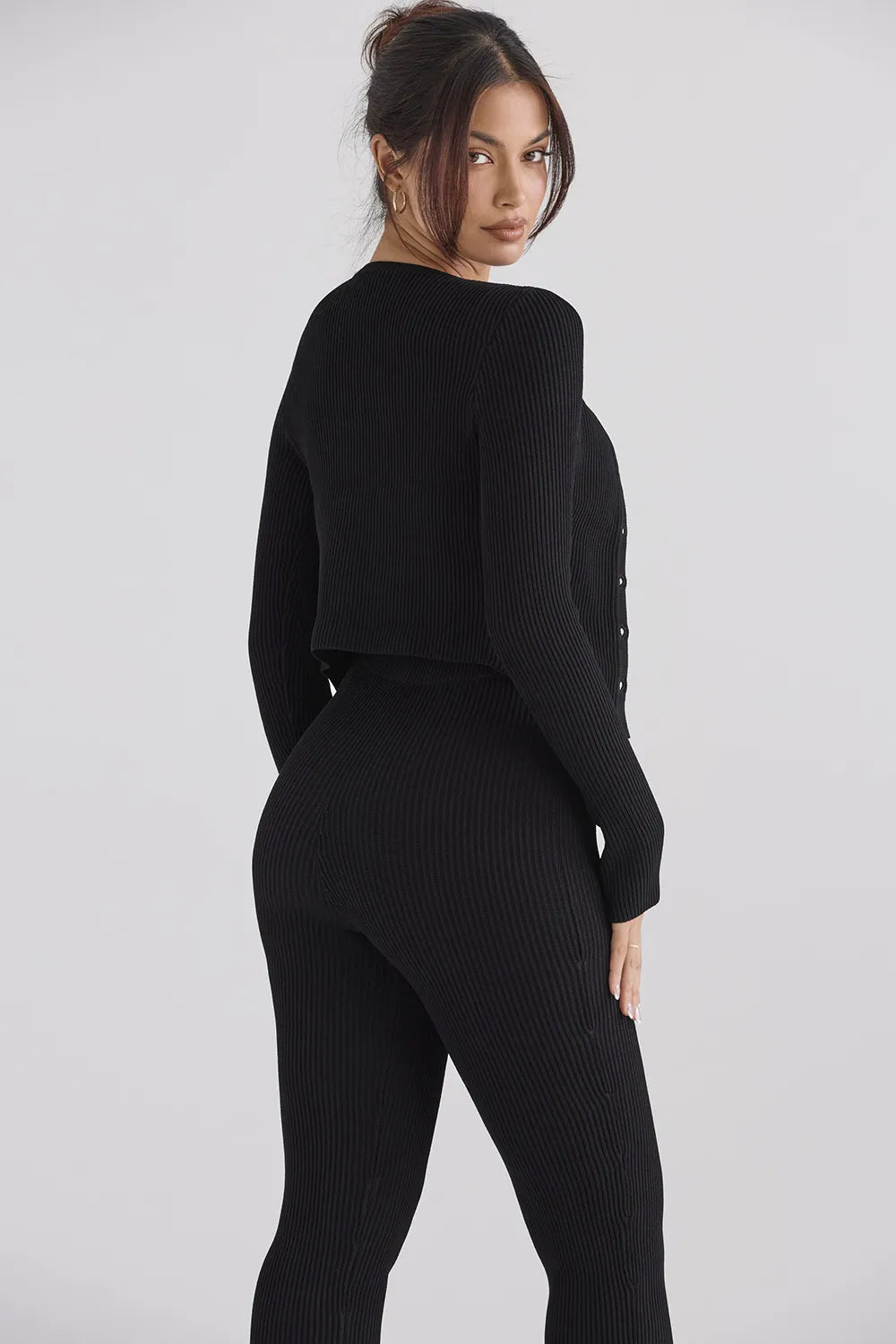 Sylvia Black Ribbed Knit Cardigan