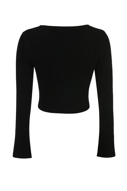 Sylvia Black Ribbed Knit Cardigan