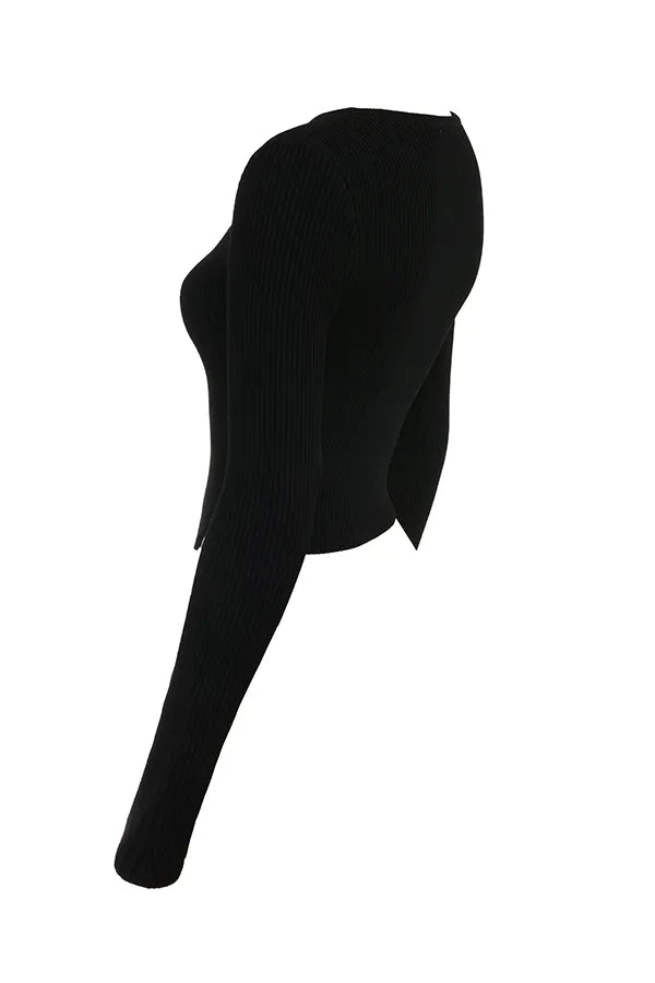 Sylvia Black Ribbed Knit Cardigan