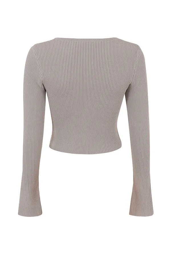 Sylvia Taupe Ribbed Knit Cardigan