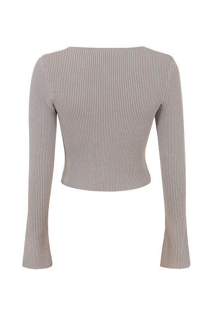 Sylvia Taupe Ribbed Knit Cardigan