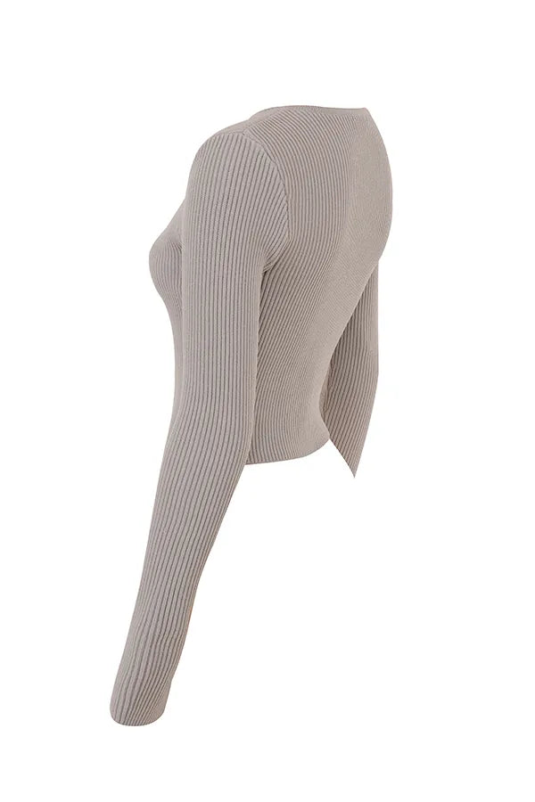 Sylvia Taupe Ribbed Knit Cardigan