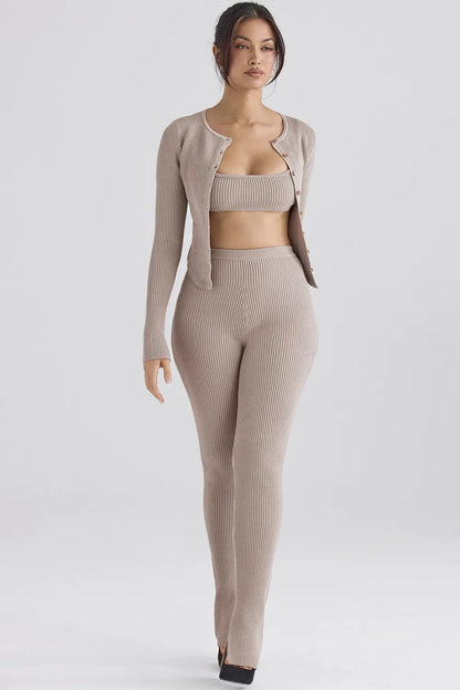 Mitzi Taupe Ribbed Knit Leggings
