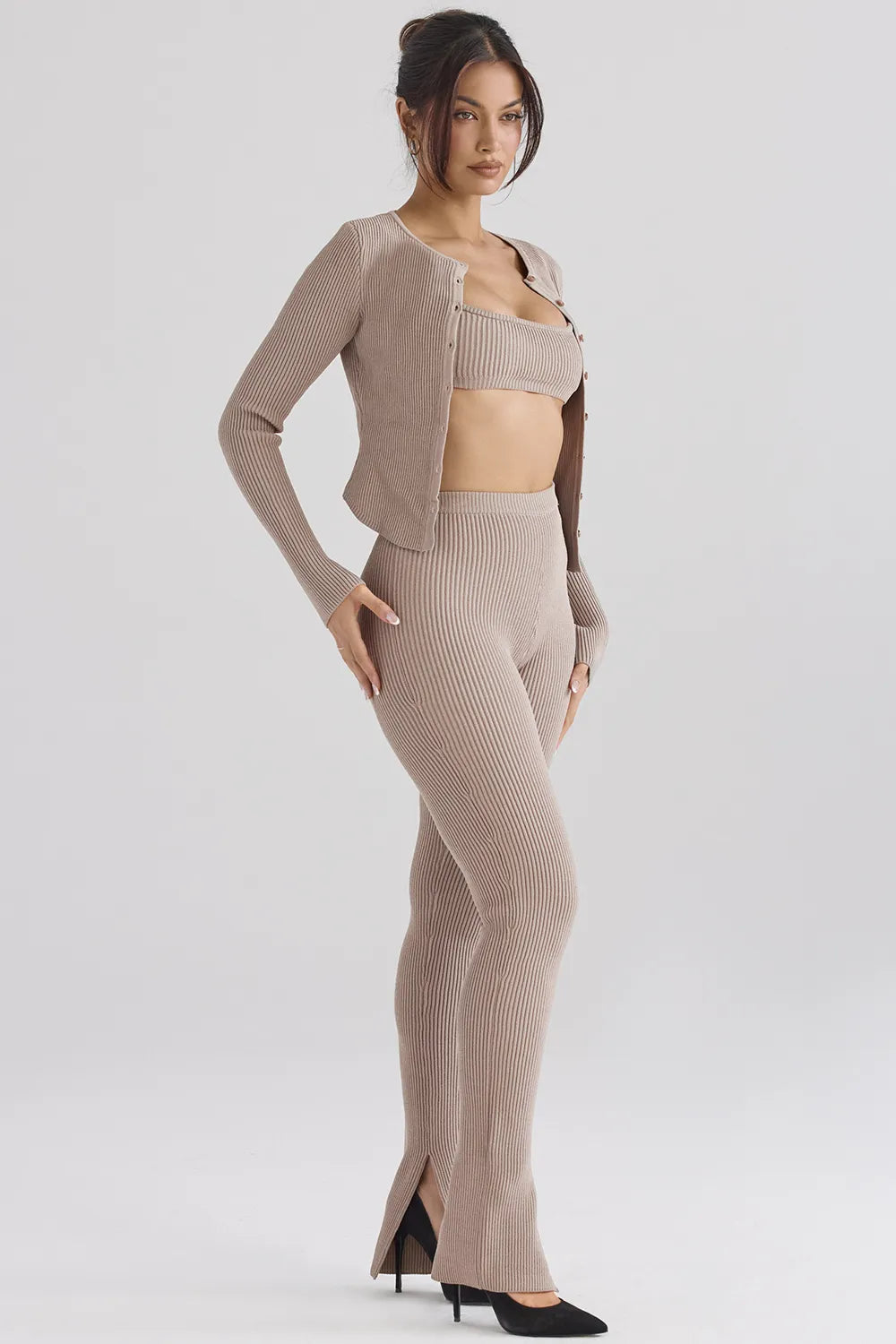 Mitzi Taupe Ribbed Knit Leggings