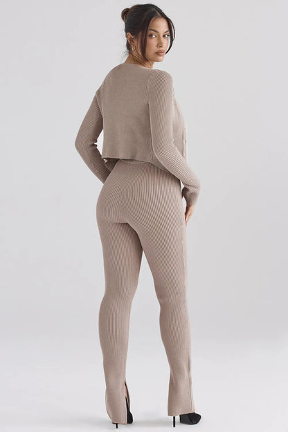 Mitzi Taupe Ribbed Knit Leggings