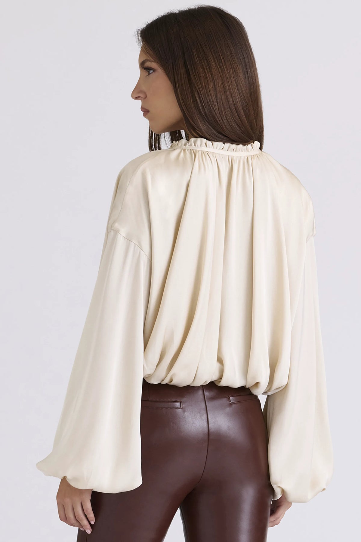 Talia Ecru Satin Open Front Blouse