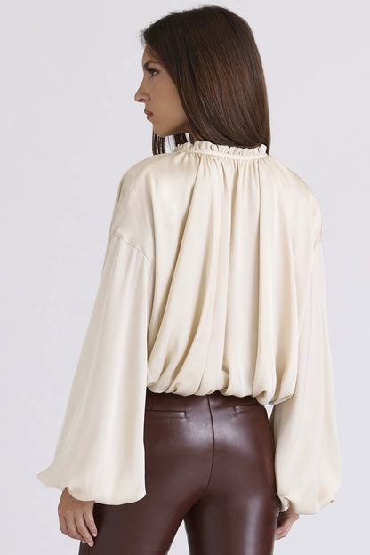 Talia Ecru Satin Open Front Blouse