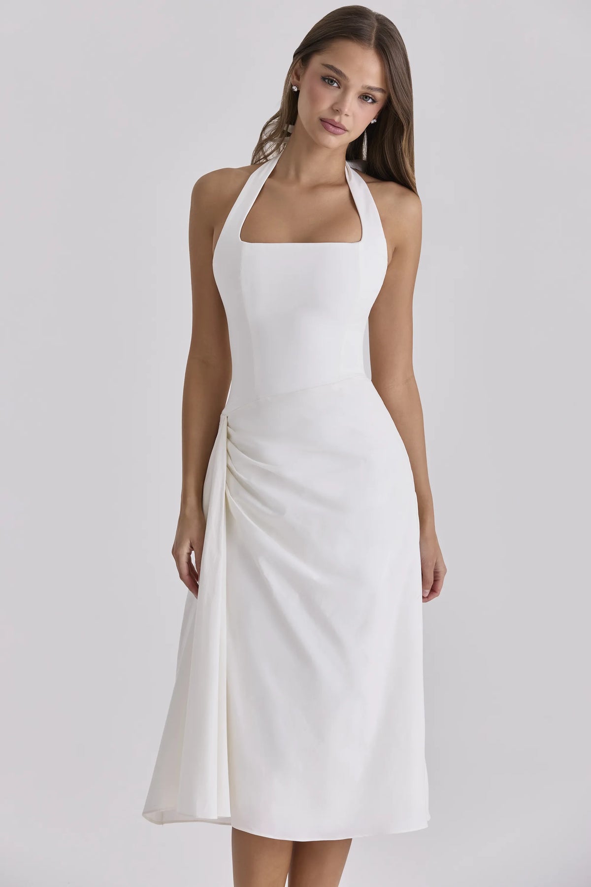 Tallulah White Halter Neck Cotton Midi Dress