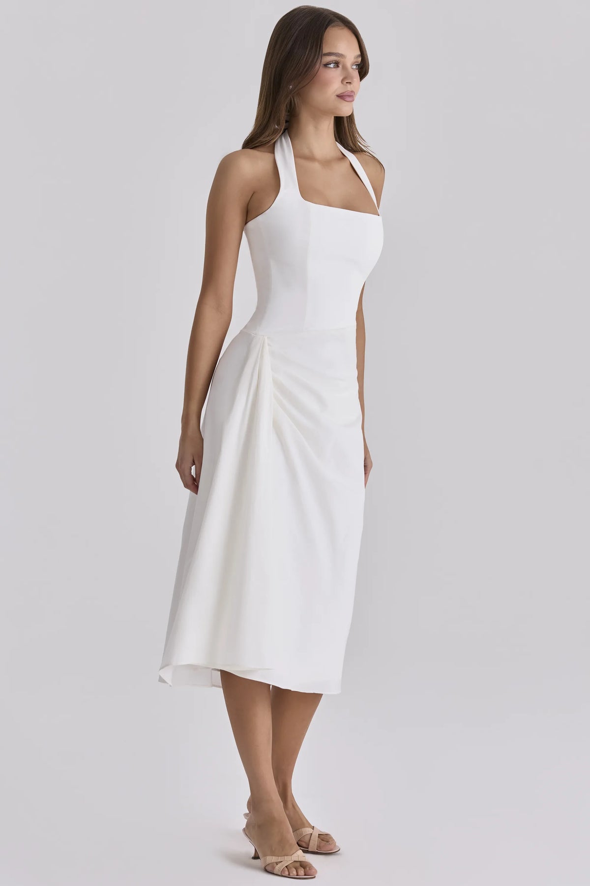 Tallulah White Halter Neck Cotton Midi Dress