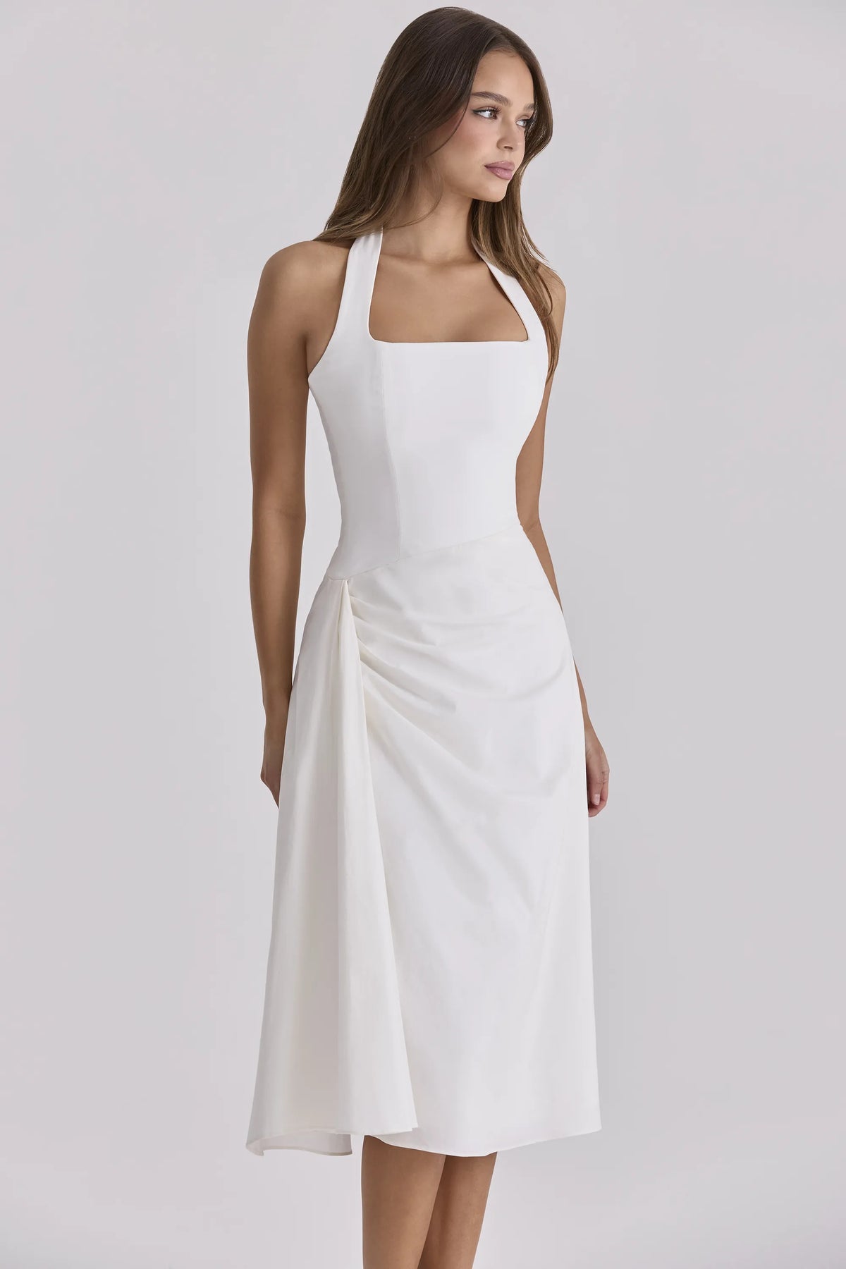 Tallulah White Halter Neck Cotton Midi Dress