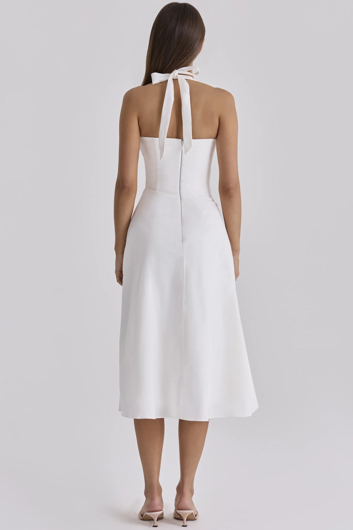 Tallulah White Halter Neck Cotton Midi Dress