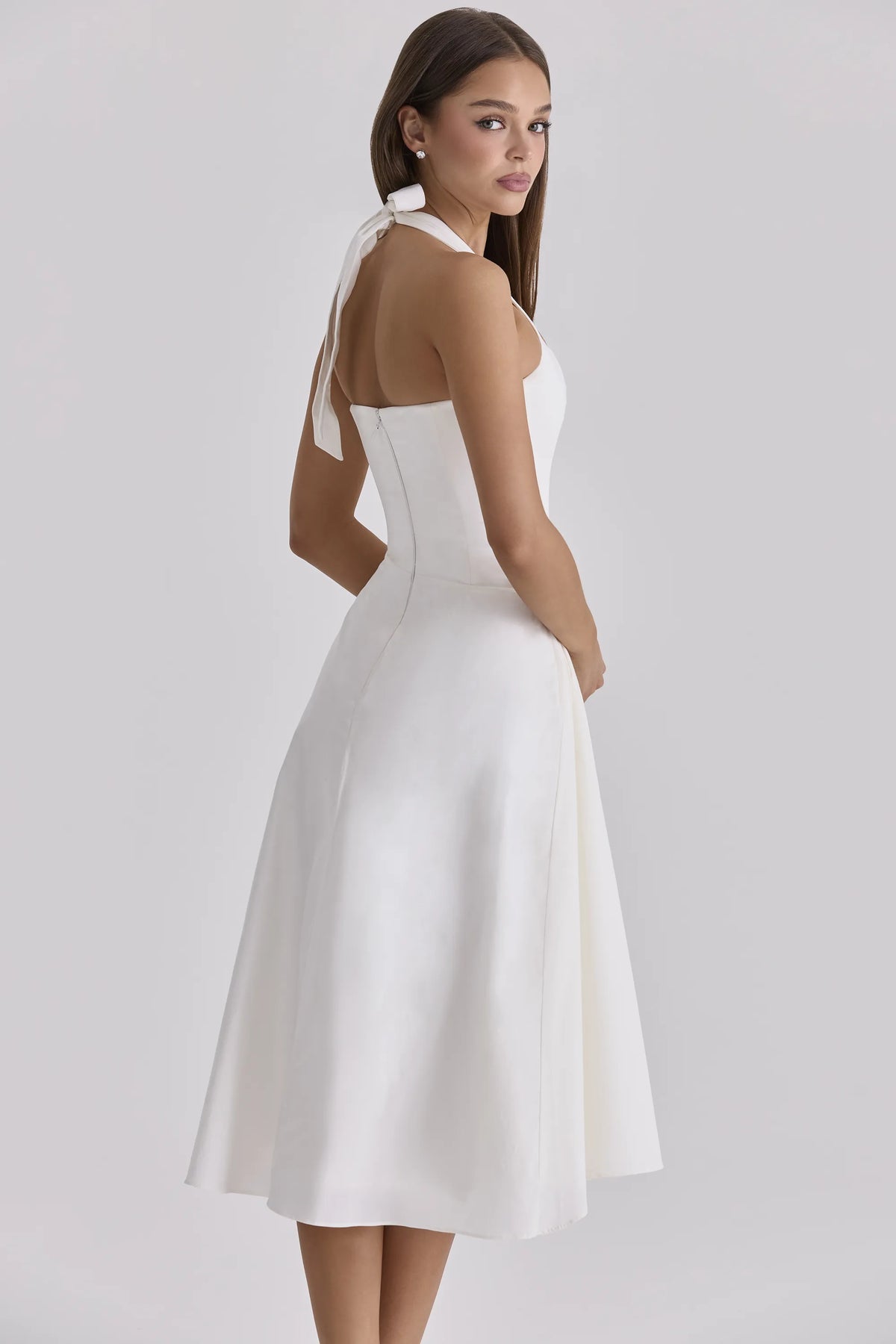 Tallulah White Halter Neck Cotton Midi Dress