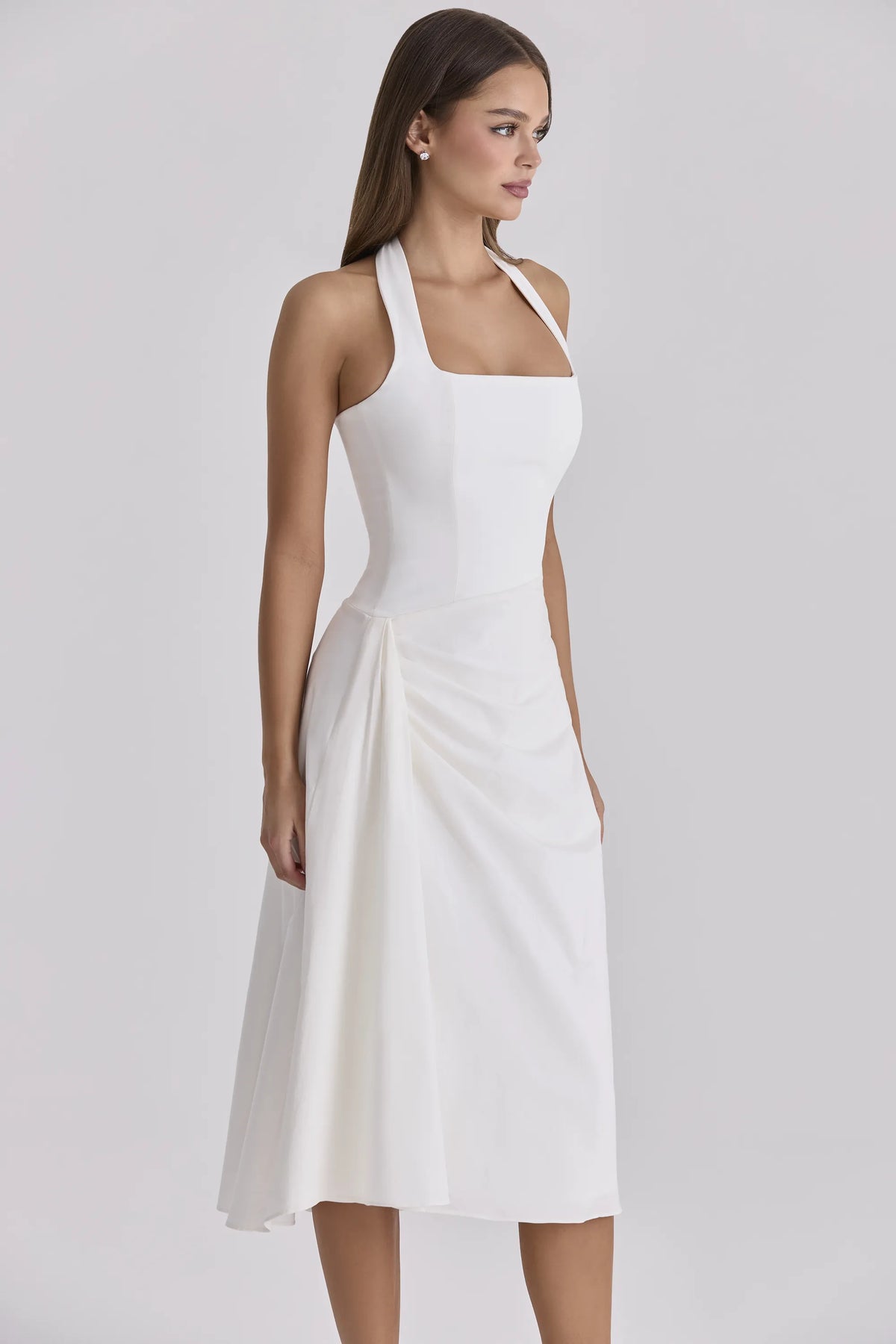 Tallulah White Halter Neck Cotton Midi Dress