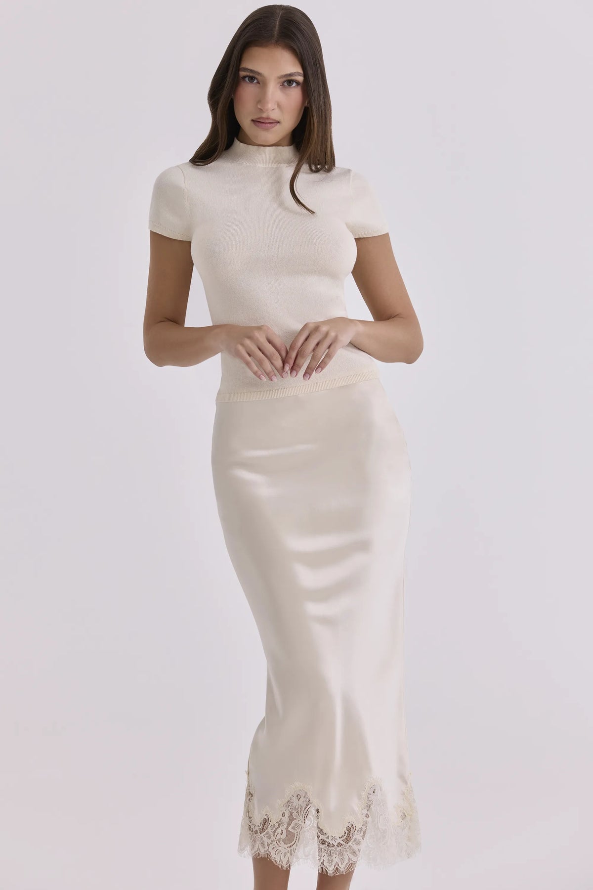 Tamra Ivory Cotton + Cashmere Short Sleeve Top