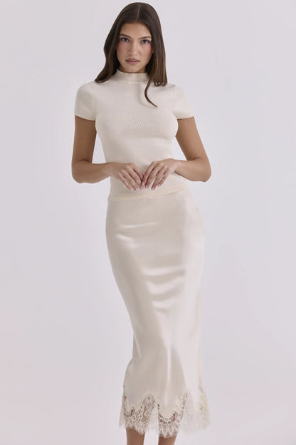 Tamra Ivory Cotton + Cashmere Short Sleeve Top