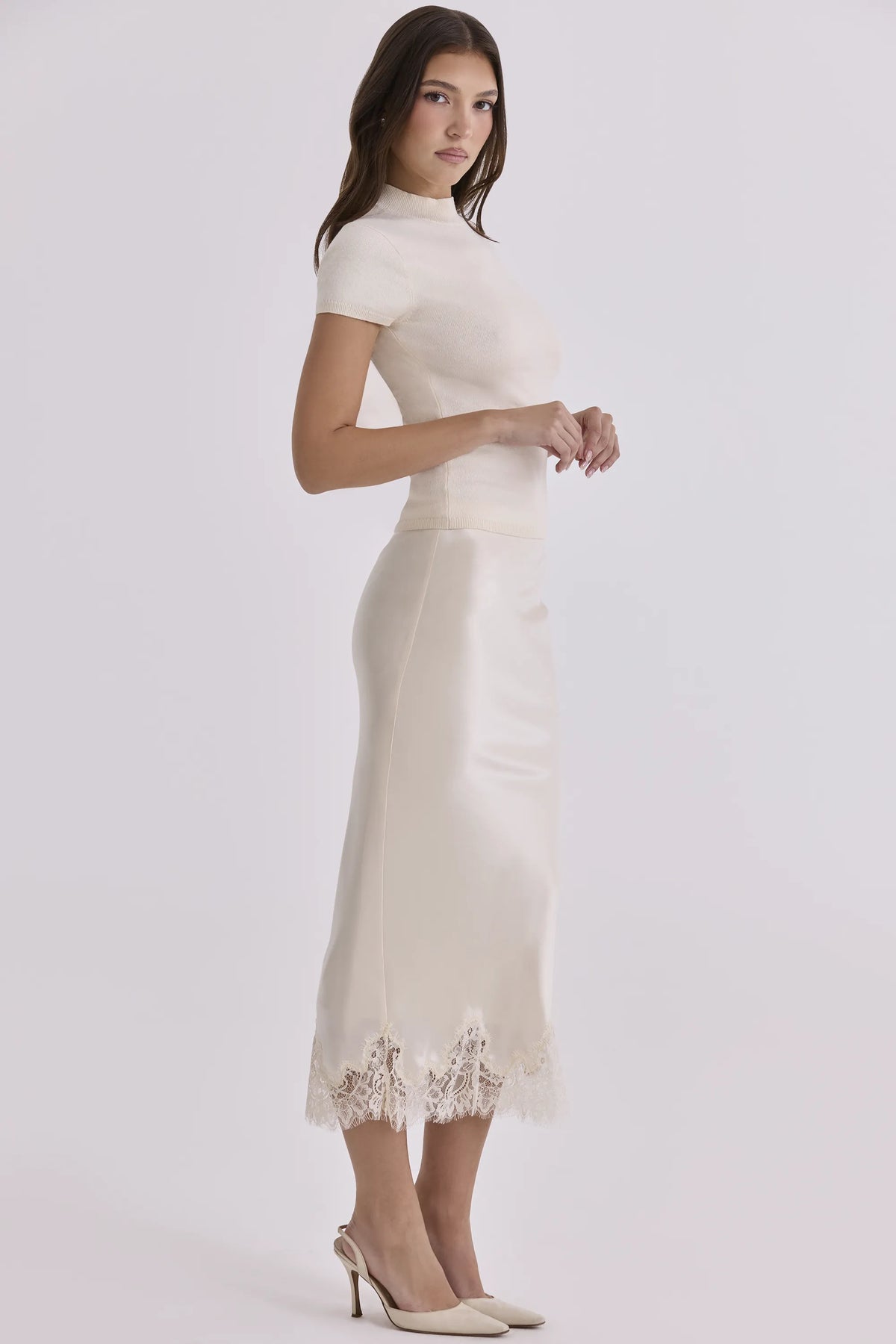Tamra Ivory Cotton + Cashmere Short Sleeve Top