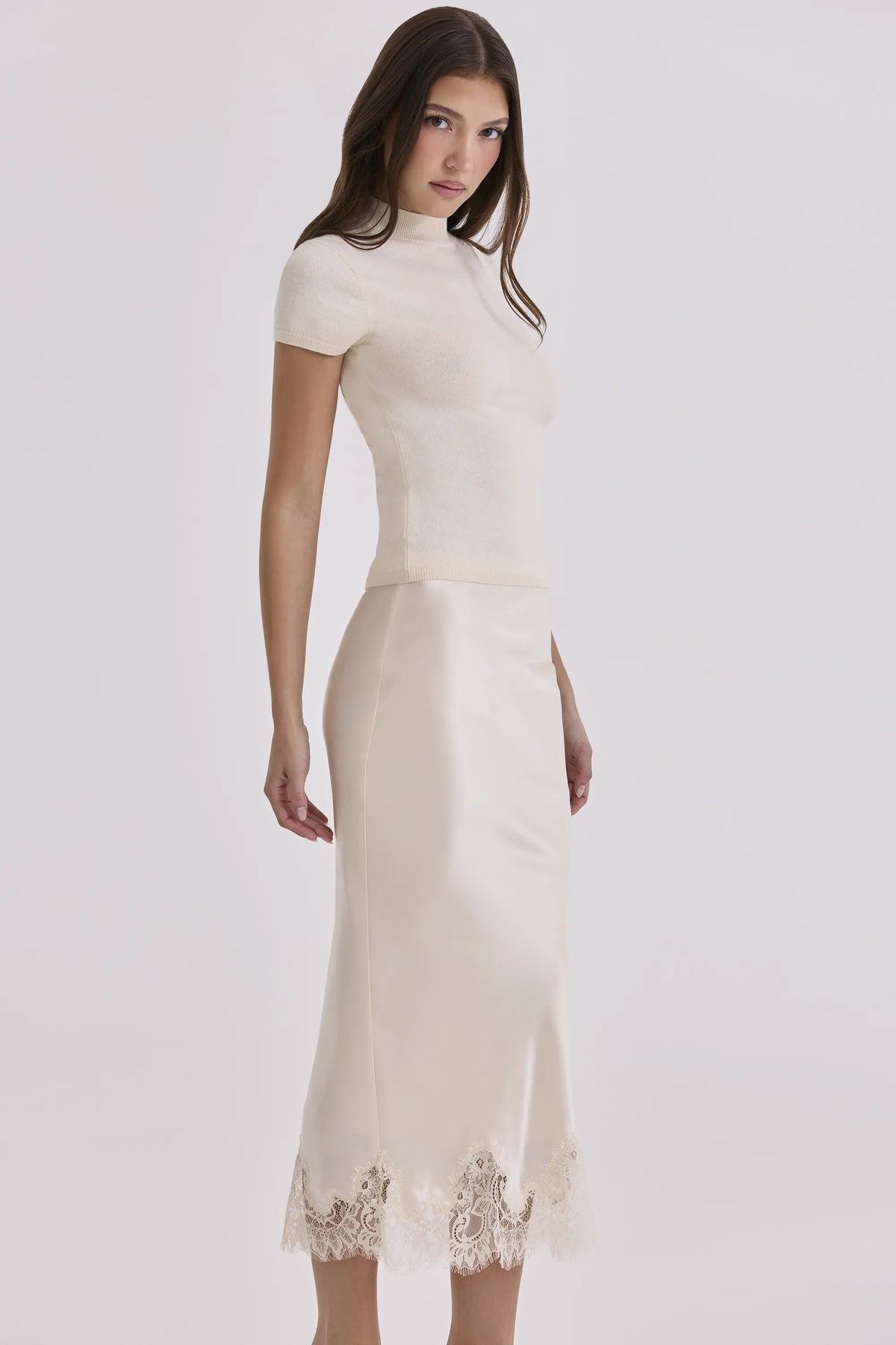 Tamra Ivory Cotton + Cashmere Short Sleeve Top