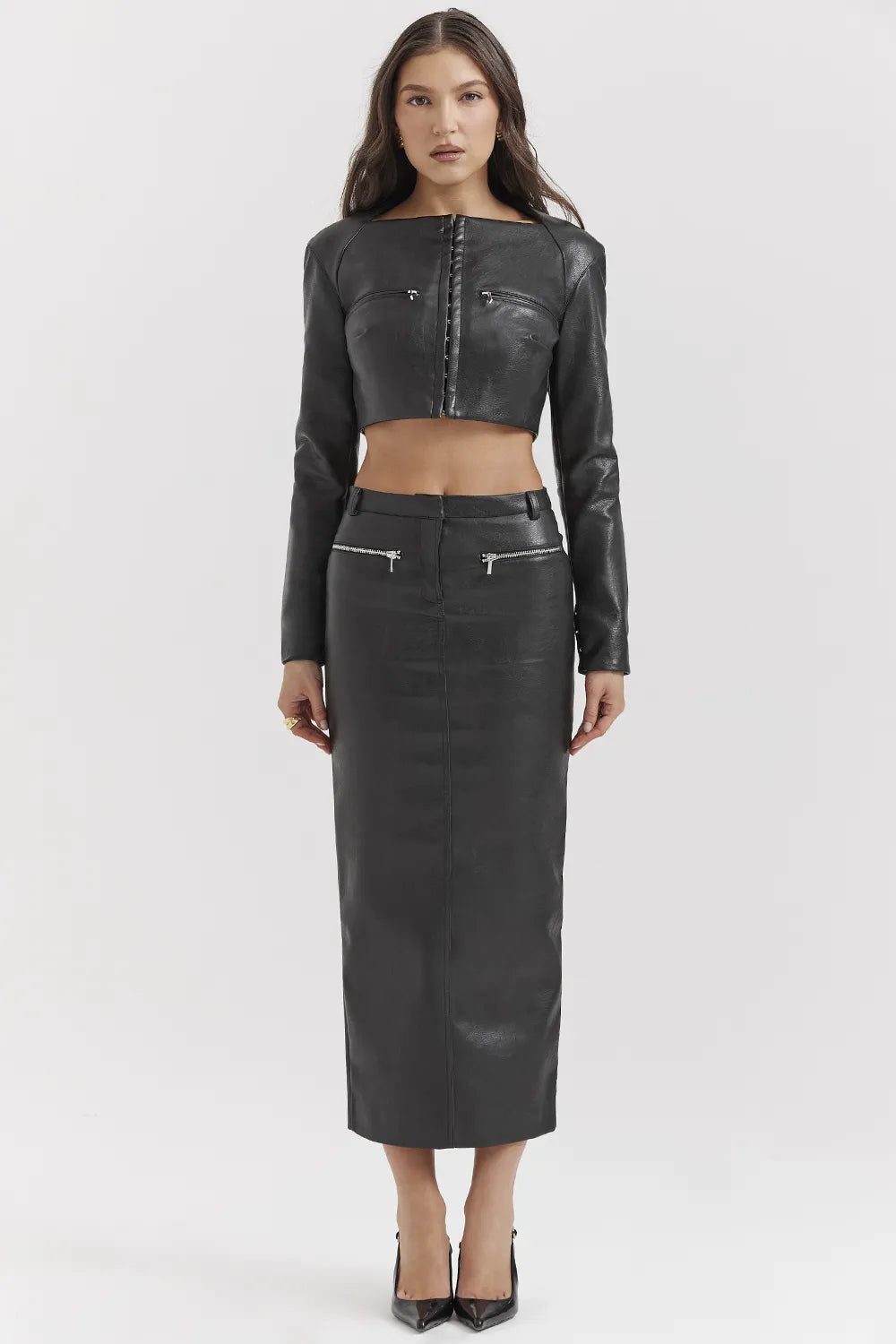 Ione Black Vegan Leather Cropped Top