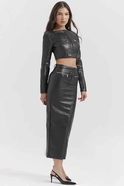 Tana Black Vegan Leather Maxi Skirt